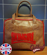 Load image into Gallery viewer, Brown &amp; Red Skingirl Handbag - Maria Style Hand-Stitched Skinhead Girl Clothing
