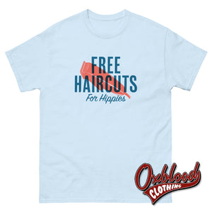 Free Haircut For Hippies - Skinhead T-Shirt Motorcycle Tee Biker Top Clothing Light Blue / S
