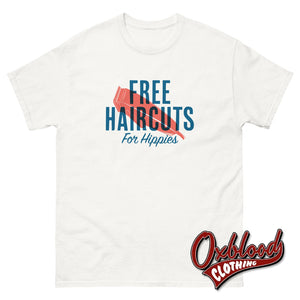 Free Haircut For Hippies - Skinhead T-Shirt Motorcycle Tee Biker Top Clothing White / S