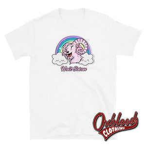 Hail Satan Death Metal Rainbow T-Shirt - Goat Baphomet White / S