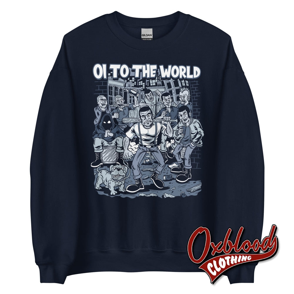 Oi To The World Sweatshirt - Street Punk Christmas Sweater Navy / S