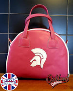Load image into Gallery viewer, Pink &amp; White Trojan Handbag - Aly Style Hand-Stitched Skinhead Reggae Bag

