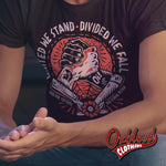 Load image into Gallery viewer, United We Stand Divided Fall Brotherhood T-Shirt - Fuck Racism Old School Design Trojan &amp; Oi! Punks
