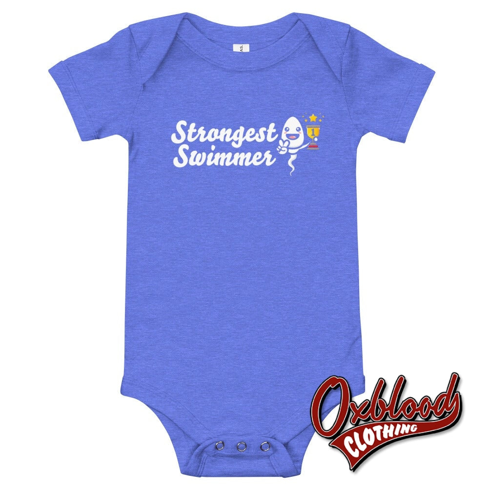 Baby Strongest Swimmer One Piece - Offensive Onesies Heather Columbia Blue / 3-6M