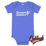 Load image into Gallery viewer, Baby Strongest Swimmer One Piece - Offensive Onesies Heather Columbia Blue / 3-6M
