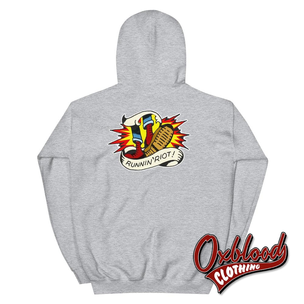 Double-Sided Runnin Riot Hoodie - Rupert Cleaver Oi! Punk & 80S Punk Shirts Skinhead Style Sport