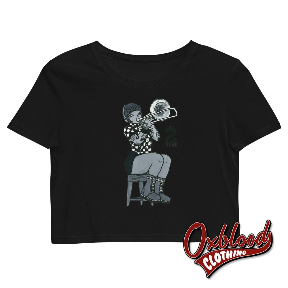 Organic 2-Tone Ska Girl Trumpeter Crop Top - Turkey Black / Xs
