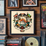Lade das Bild in den Galerie-Viewer, a wall adorned with a variety of framed artworks, including a large framed artwork depicting a mermaid surrounded by flags and a ship, as well as other framed artworks with various designs and themes.
