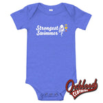 Load image into Gallery viewer, Baby Strongest Swimmer One Piece - Offensive Onesies Heather Columbia Blue / 3-6M
