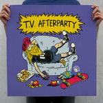 Cargar imagen en el visor de la galería, The image is a colorful illustration of a person lying on a couch with various objects around them, including a skateboard, pizza, and soda cans.
