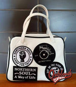 Cargar imagen en el visor de la galería, Black &amp; White Northern Soul Handbag - Maria Style Hand-Stitched Motown Clothing
