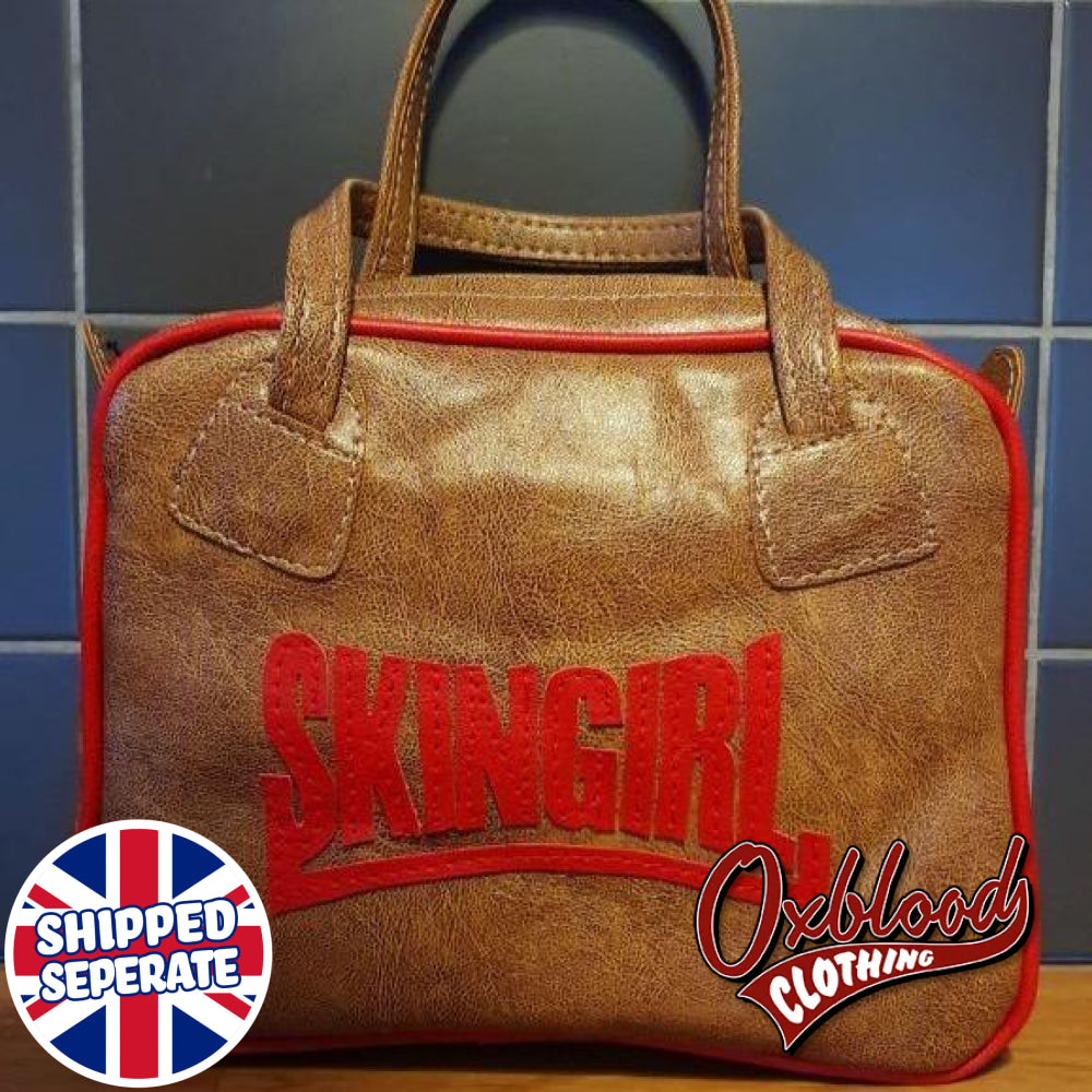 Brown & Red Skingirl Handbag - Maria Style Hand-Stitched Skinhead Girl Clothing