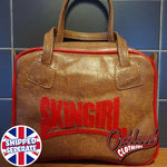 Load image into Gallery viewer, Brown &amp; Red Skingirl Handbag - Maria Style Hand-Stitched Skinhead Girl Clothing
