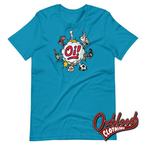 Coloured Oi! T-Shirt - Football Fighting Drinking & Boots By Duck Plunkett Aqua / S