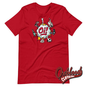 Coloured Oi! T-Shirt - Football Fighting Drinking & Boots By Duck Plunkett Red / S