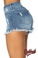 Lade das Bild in den Galerie-Viewer, Dark Blue Close Fit High Waist Denim Shorts
