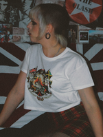 Cargar imagen en el visor de la galería, Women’s HMT Windrush Crop Top - British Jamaican Flags - Windrush Generation Tee - Trojan Skinhead Reggae Clothing
