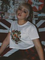 Cargar imagen en el visor de la galería, Women’s HMT Windrush Crop Top - British Jamaican Flags - Windrush Generation Tee - Trojan Skinhead Reggae Clothing
