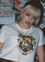 Cargar imagen en el visor de la galería, Women’s HMT Windrush Crop Top - British Jamaican Flags - Windrush Generation Tee - Trojan Skinhead Reggae Clothing
