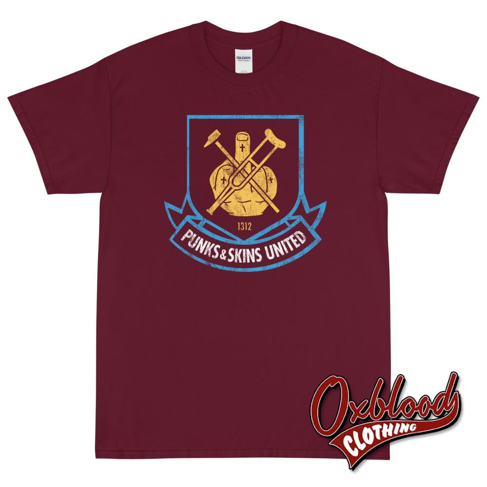 Distressed West Ham Punks & Skins United T-Shirt - Football 1312 Maroon / S