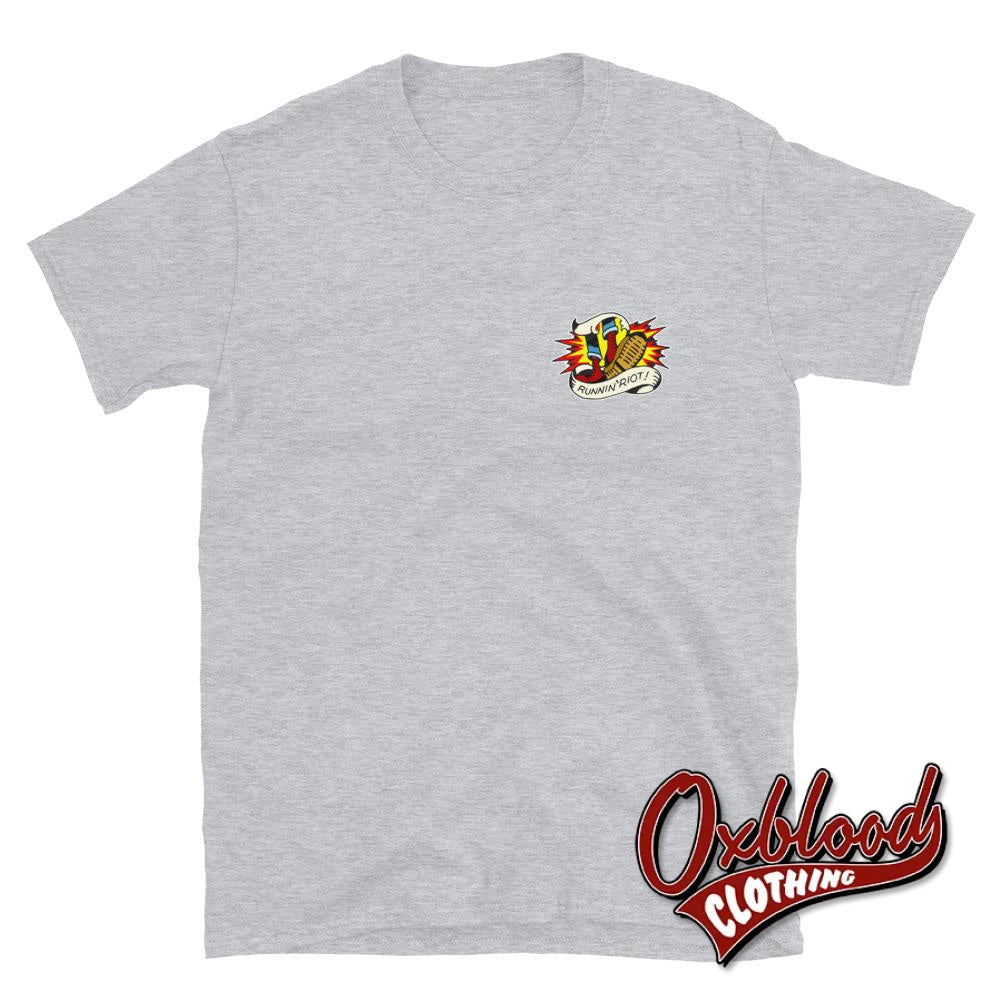 Double-Sided Runnin Riot T-Shirt - Rupert Cleaver Oi! Punk & 80S Shirts Skinhead Style Sport Grey /