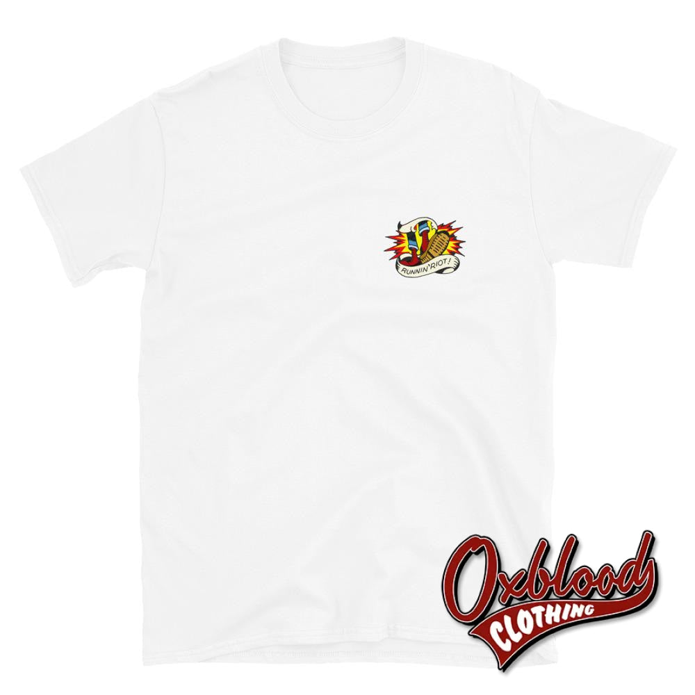Double-Sided Runnin Riot T-Shirt - Rupert Cleaver Oi! Punk & 80S Shirts Skinhead Style White / S