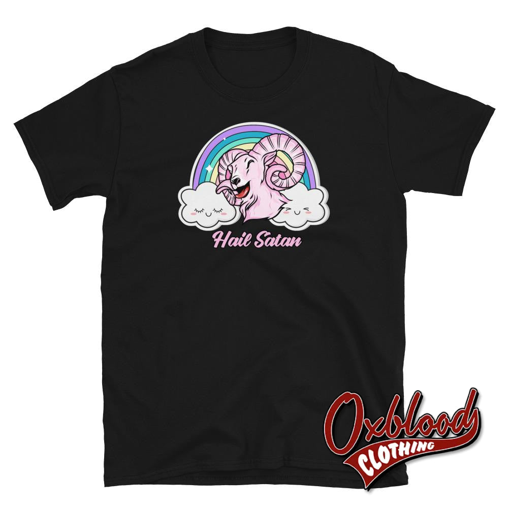 Hail Satan Death Metal Rainbow T-Shirt - Goat Baphomet Black / S