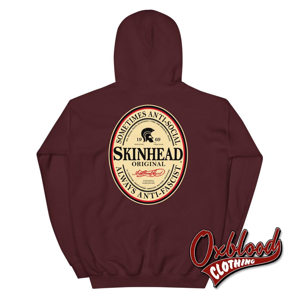 Irish Stout Skinhead: Sometimes Anti-Social Always Anti-Facist Hoodie Maroon / S