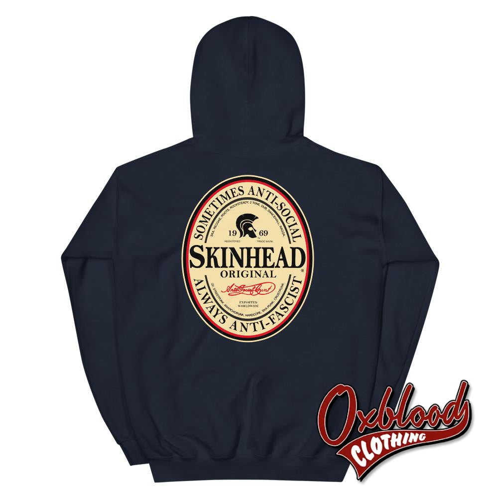 Irish Stout Skinhead: Sometimes Anti-Social Always Anti-Facist Hoodie Navy / S