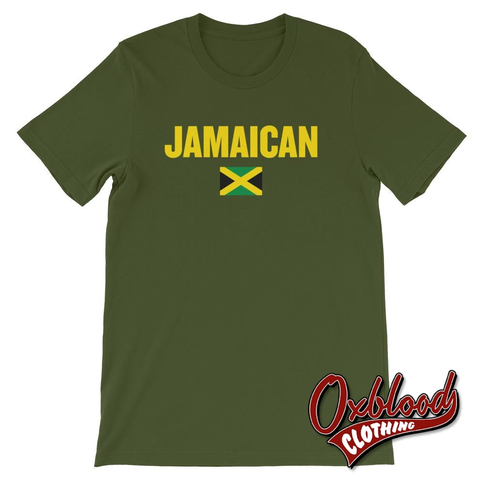 Jamaican Flag T-Shirt - Rasta Reggae Roots Jamaica Gift Clothing Olive / S Shirts