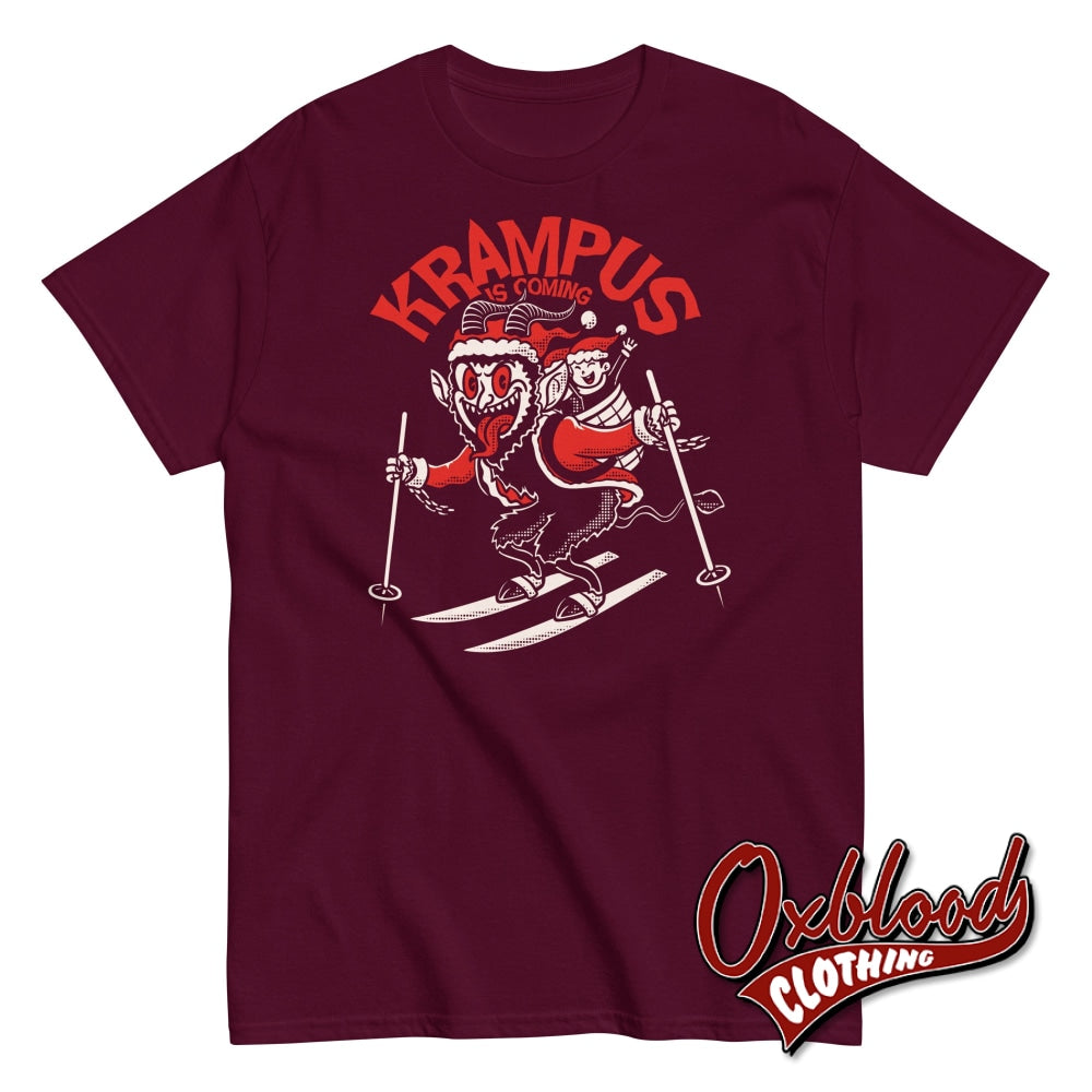 Krampus Is Coming T-Shirt - Merry Creepmas Shirt Maroon / S