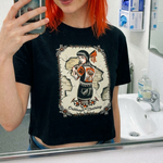 Lade das Bild in den Galerie-Viewer, Women’s "Raised on Rage" Crop Top - Isa Santana Tattoo - Skinhead Girl Shirt
