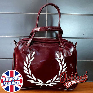 Maroon & White Laurel Mod Handbag - Maria Style Hand-Stitched Scooterist Clothing