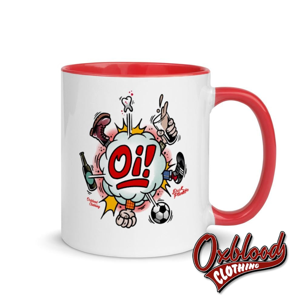 Oi! Mug - Football Fighting Drinking & Boots By Duck Plunkett Red