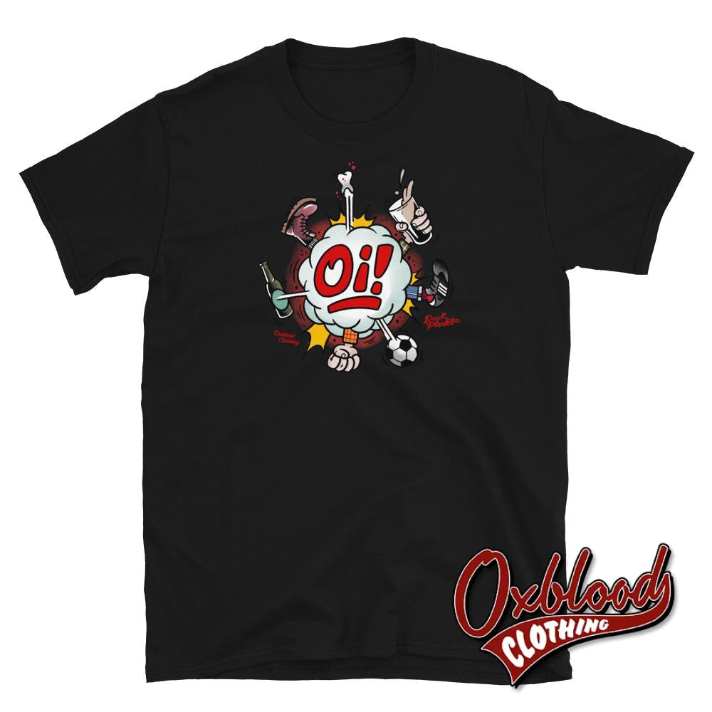 Oi! T-Shirt - Football Fighting Drinking & Boots By Tattooist Duck Plunkett Black / S