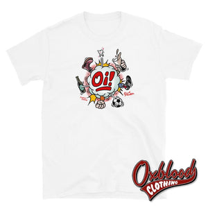 Oi! T-Shirt - Football Fighting Drinking & Boots By Tattooist Duck Plunkett White / S
