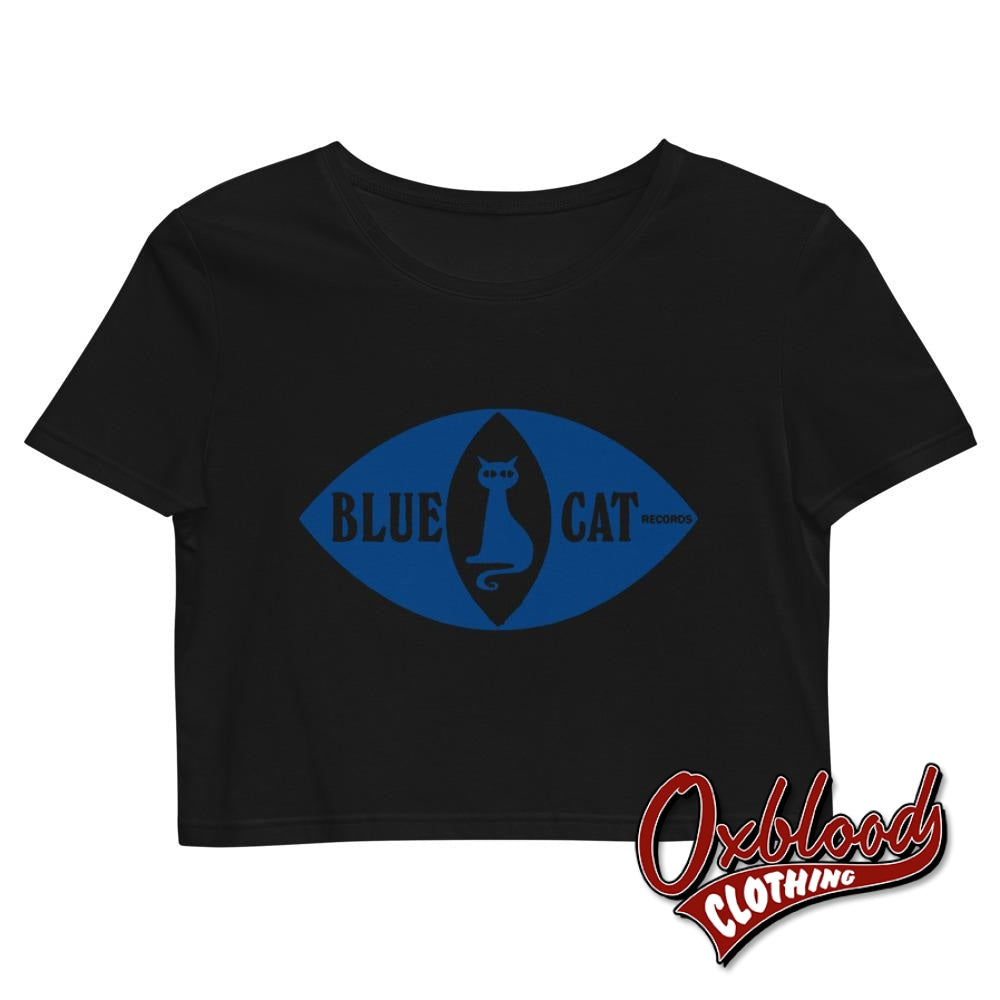 Organic Blue Cat Crop Top - Ska Reggae Record Label Duke Reid Trojan Records Black / Xs