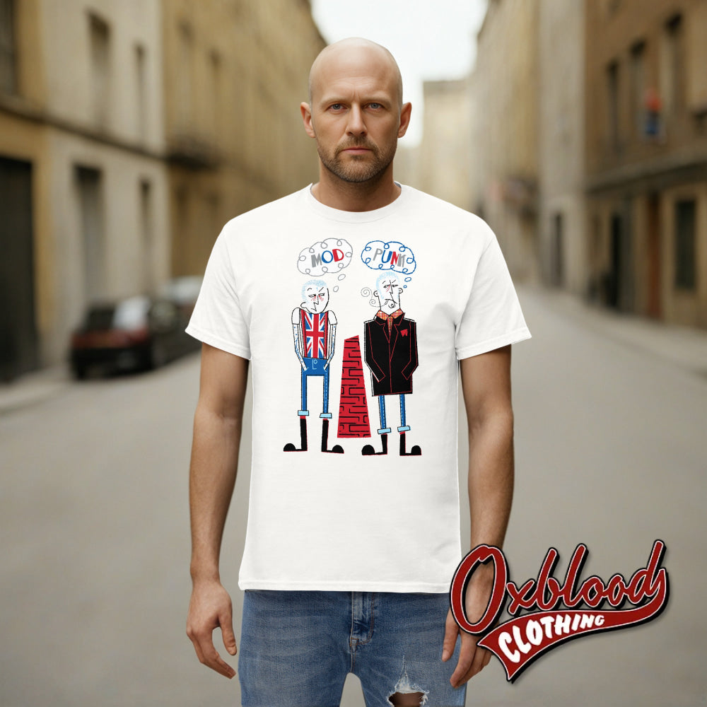 Punk / Mod T-Shirt - Skinheads United By Scribble Twigs White S