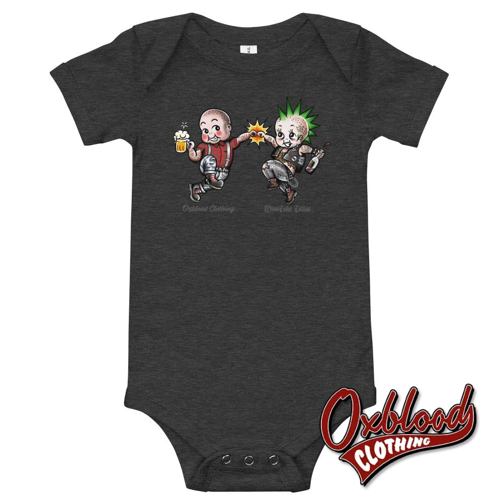 Punks And Skins United Onesie - Misstake Tattoo Baby Skinhead Clothes & Punk Rock Uk Sizes Dark Grey