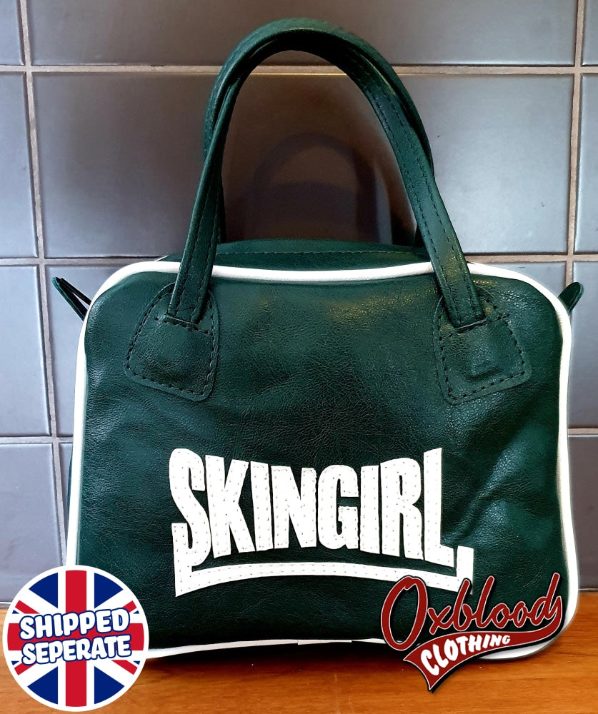 Racing Green & White Skingirl Handbag - Gwenda Style Hand-Stitched Skinbyrd Bag
