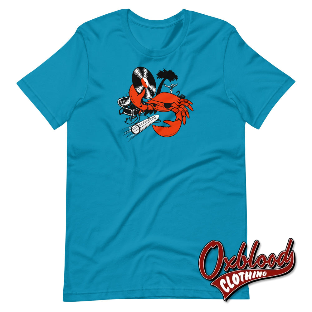Skinhead Reggae Record Label Mashup T-Shirt - Trojan Records Treasure Isle Island Crab Bullet Black
