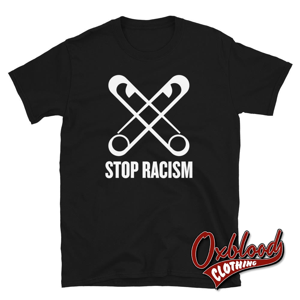 Stop Racism T-Shirt - Crossed Safety Pin Anti-Racist Black / S Shirts