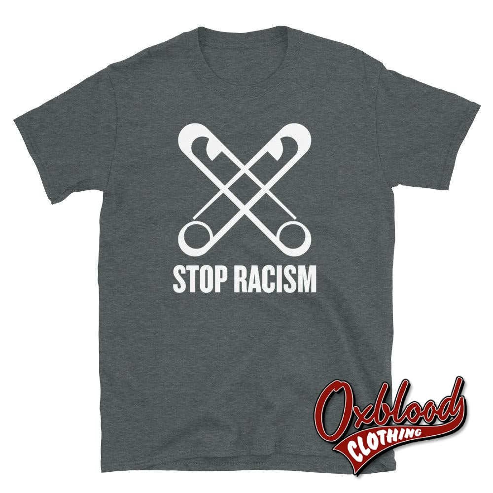 Stop Racism T-Shirt - Crossed Safety Pin Anti-Racist Dark Heather / S Shirts