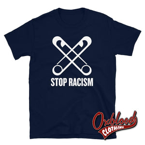 Stop Racism T-Shirt - Crossed Safety Pin Anti-Racist Navy / S Shirts