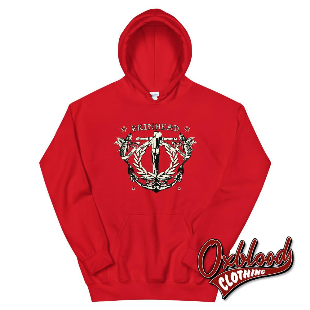 Tattoo Crucified Skinhead Hoodie - Punk Ska Oi! Reggae Red / S