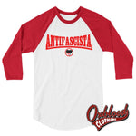 Load image into Gallery viewer, The Three Arrow Antifacista 3/4 Sleeve Raglan Shirt White/red / Xs Baseball Jersey
