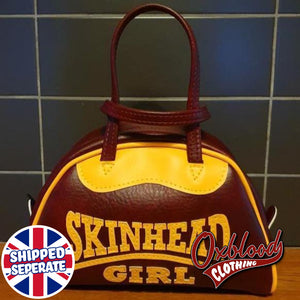 Traditional Oxblood & Yellow Skinhead Girl Handbag - Astrid Style Hand-Stitched Skinbyrd Bag