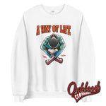 Load image into Gallery viewer, Traditional Skinhead A Way Of Life Sweatshirt - Mr Duck Plunkett White / S
