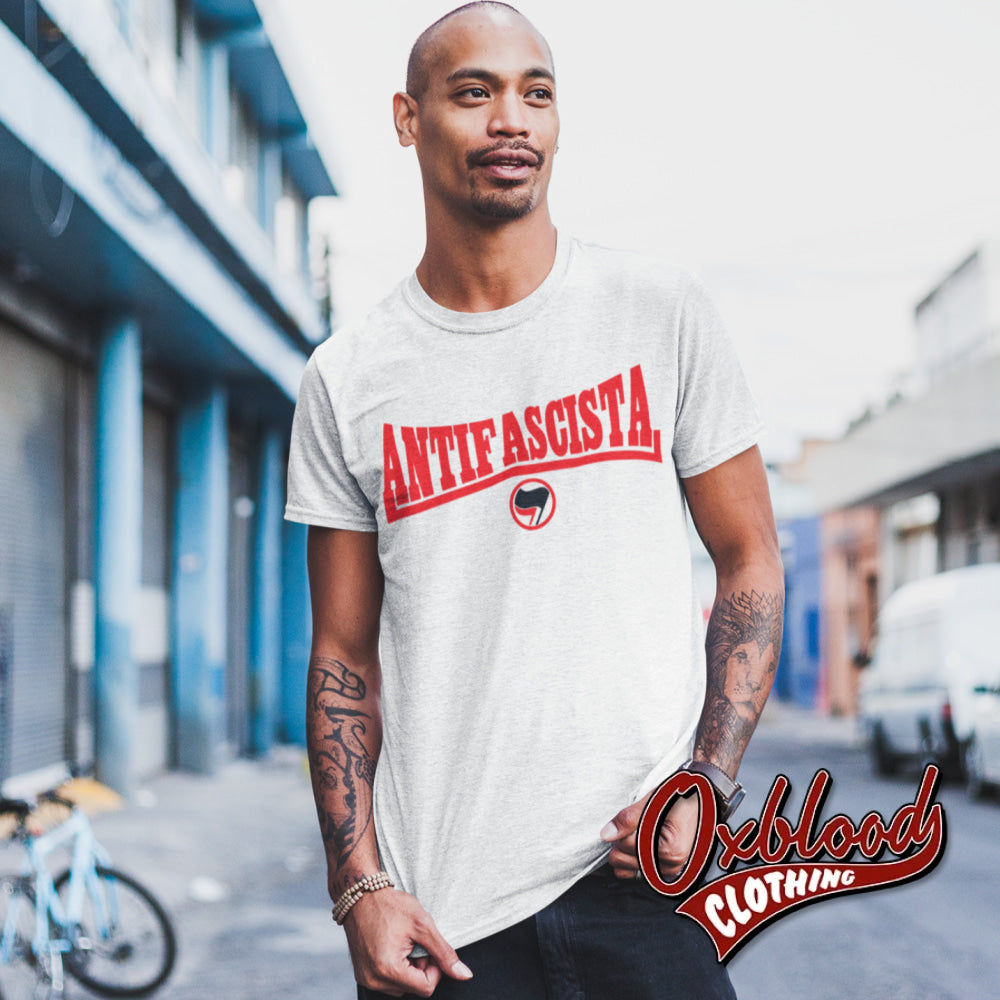 White Antifacista T-Shirt - Antifa Flag Logo Shirts