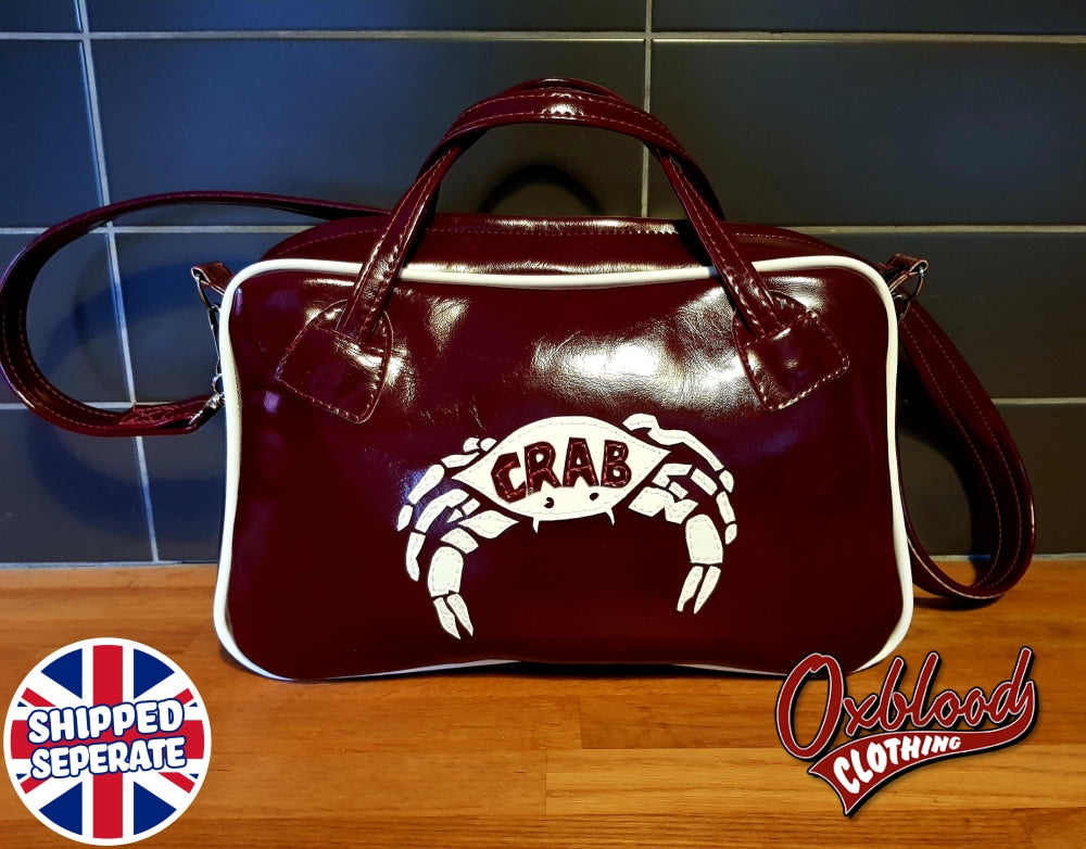 White & Burgundy Crab Records Handbag - Carol Style Hand-Stitched Ska Reggae Girl Bag